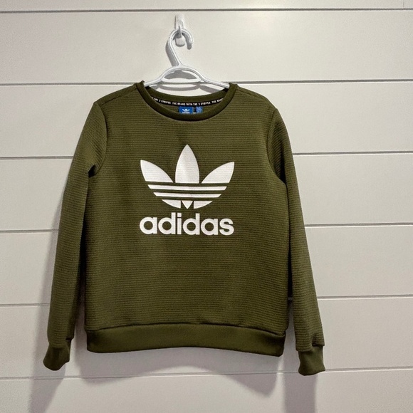 Adidas green trefoil waffle green pullover sweatshirt size M - Picture 1 of 14